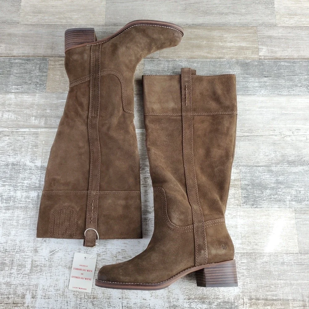 Lucky Brand Hybiscus Womens Knee High Riding Boots Sz 7.5 M Desert Palm Slip On